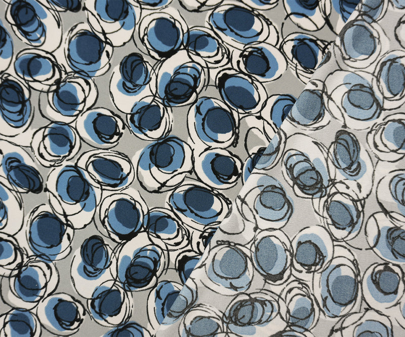 Blue-Gray-Multi Poly Abstract Printed ITY Jersey Knit Fabric