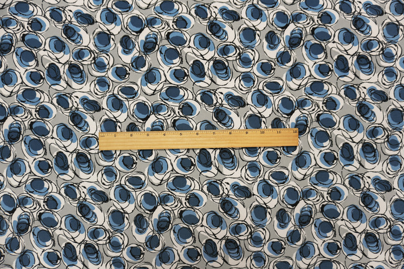 Blue-Gray-Multi Poly Abstract Printed ITY Jersey Knit Fabric