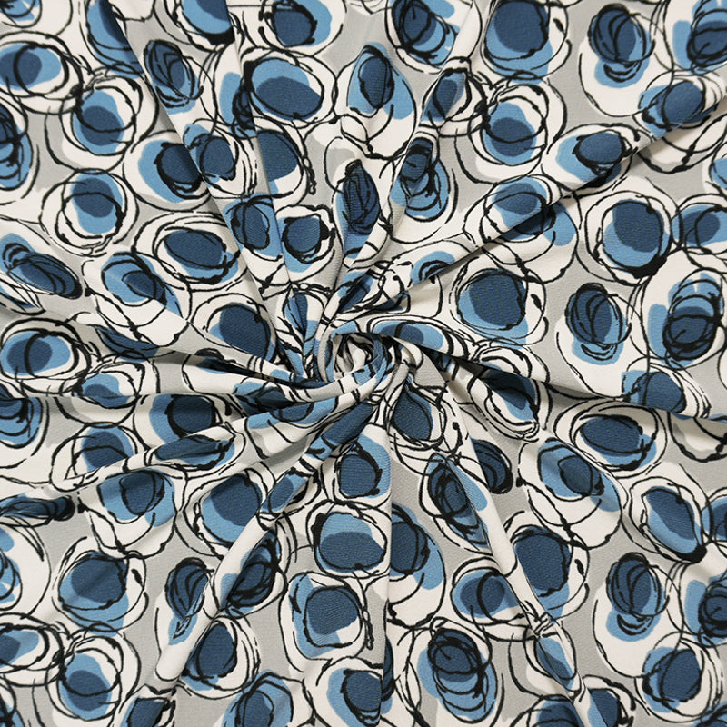 Blue-Gray-Multi Poly Abstract Printed ITY Jersey Knit Fabric