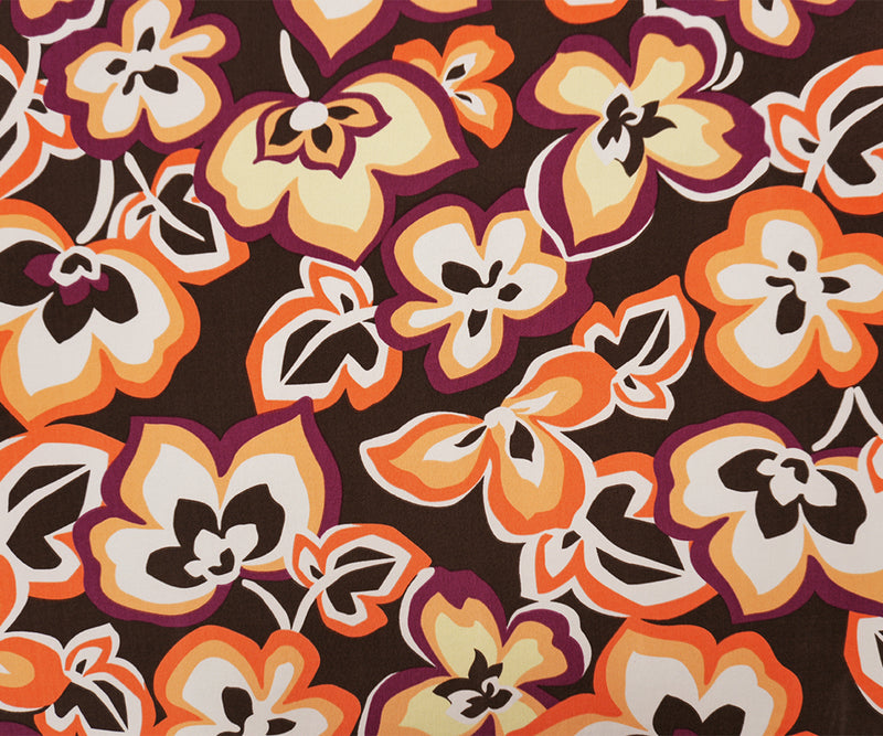 5 YD PC-Brown-Maroon-Multi Poly Floral Printed ITY Jersey Knit Fabric