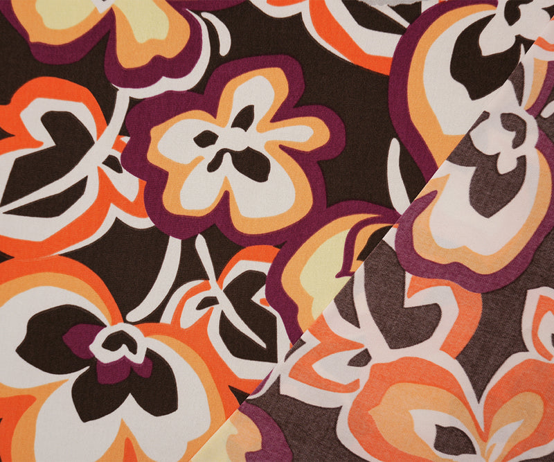 Brown-Maroon-Multi Poly Floral Printed ITY Jersey Knit Fabric