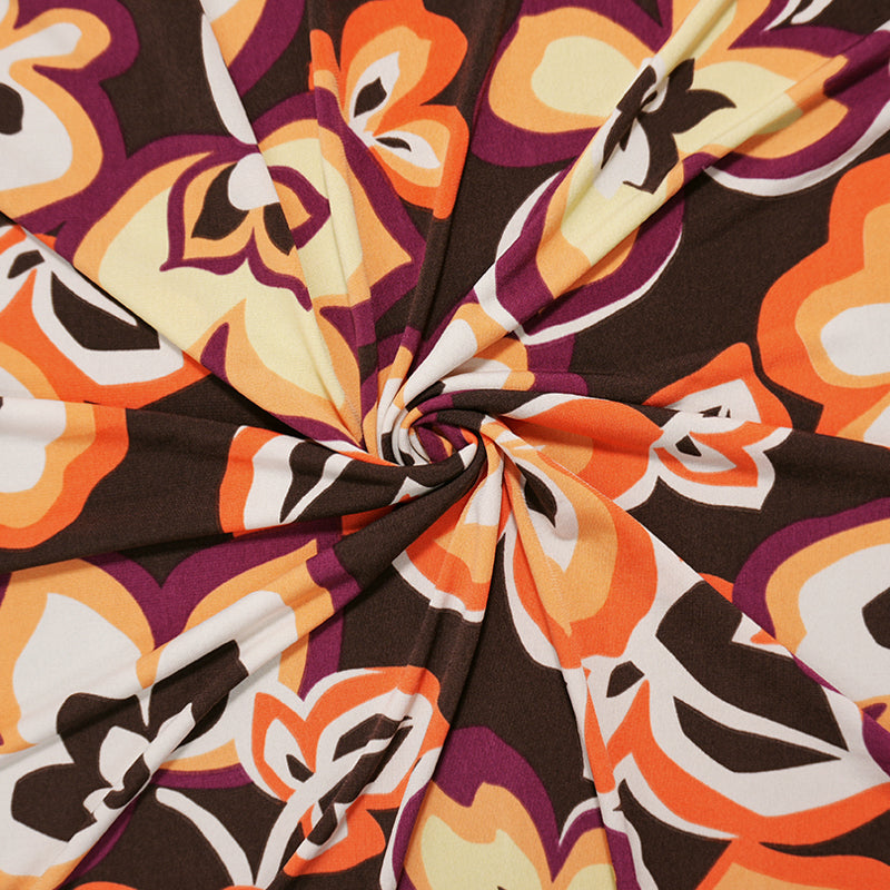 Brown-Maroon-Multi Poly Floral Printed ITY Jersey Knit Fabric
