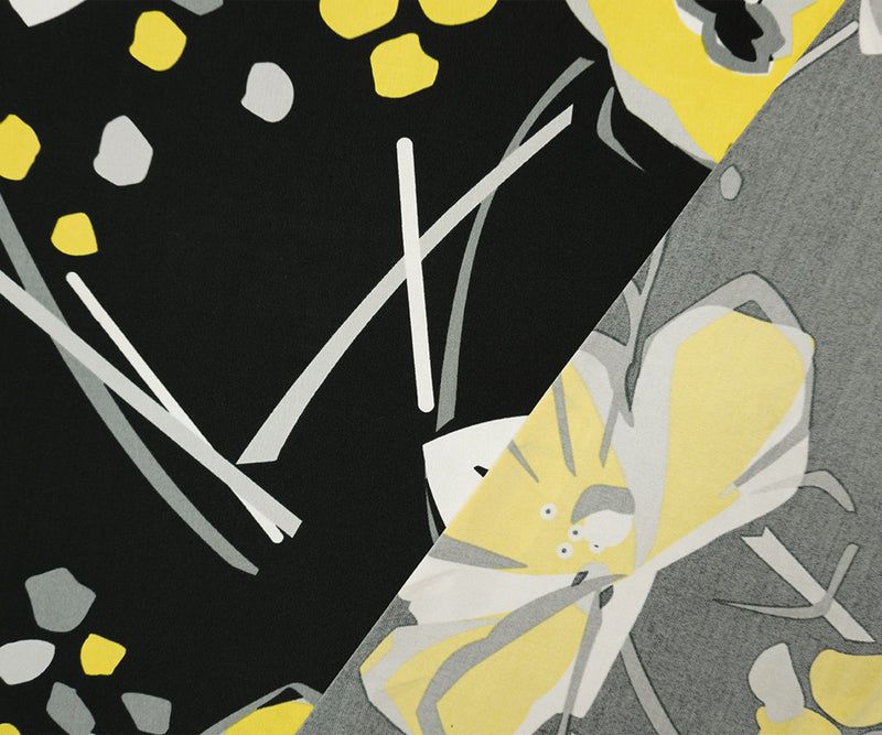Black-Yellow-Multi Poly Floral Printed ITY Jersey Knit Fabric