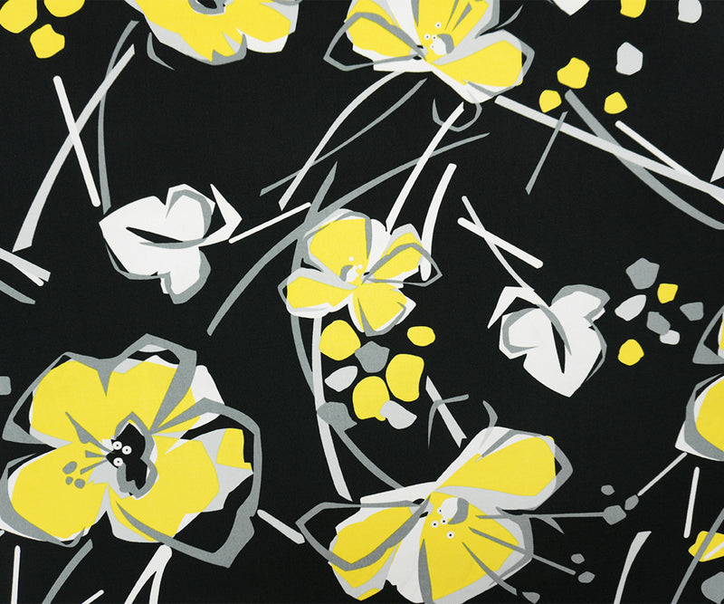 Black-Yellow-Multi Poly Floral Printed ITY Jersey Knit Fabric