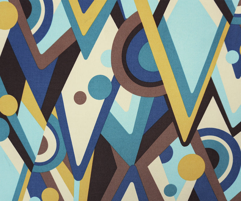 Blue-Brown-Multi Poly Abstract Geo Printed ITY Jersey Knit Fabric