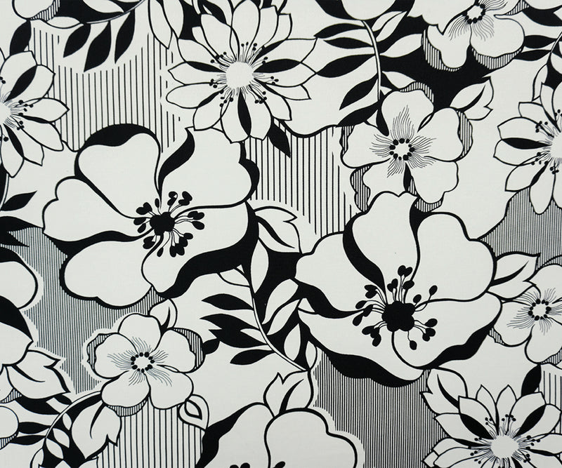 White-Black Poly Spandex Floral Printed ITY Jersey Knit Fabric