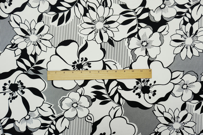 White-Black Poly Spandex Floral Printed ITY Jersey Knit Fabric
