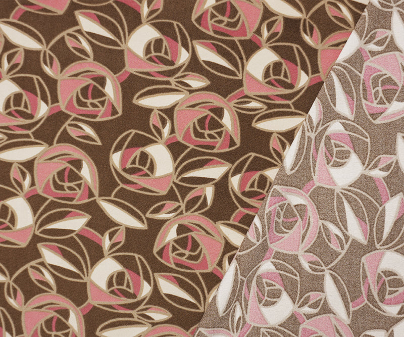 Brown-Pink-Multi Poly Abstract Floral ITY Jersey Knit Fabric