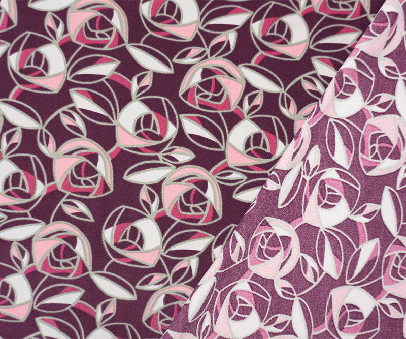 Purple-Pink-Multi Poly Abstract Floral ITY Jersey Knit Fabric