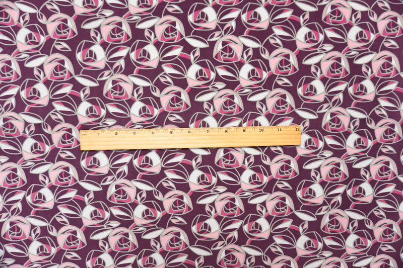 Purple-Pink-Multi Poly Abstract Floral ITY Jersey Knit Fabric