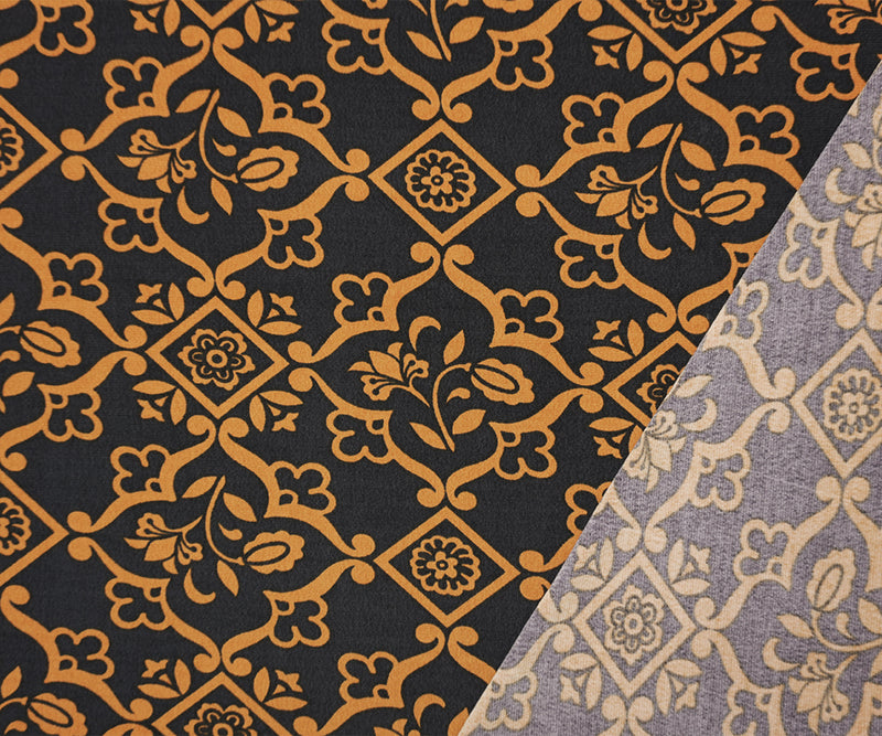 Black-Mustard Yellow Poly Floral Print ITY Jersey Knit Fabric
