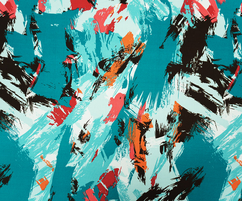 Teal-Orange-Multi Poly Abstract Printed ITY Jersey Knit Fabric