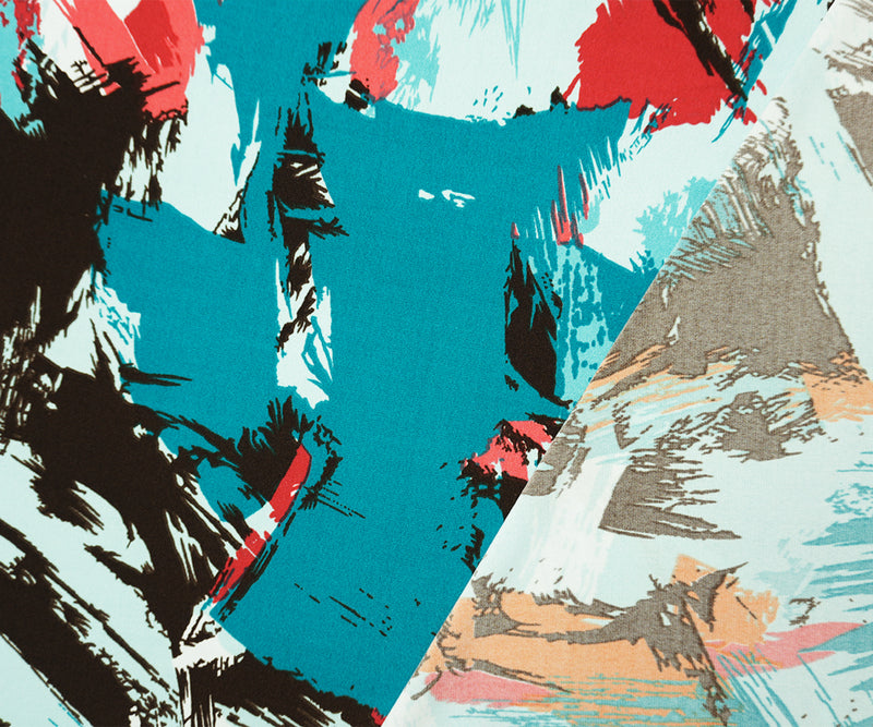 Teal-Orange-Multi Poly Abstract Printed ITY Jersey Knit Fabric