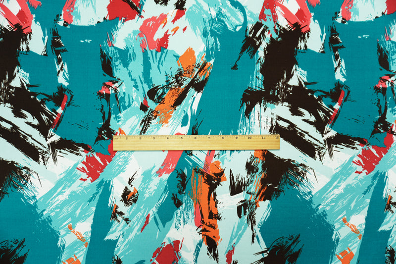 Teal-Orange-Multi Poly Abstract Printed ITY Jersey Knit Fabric