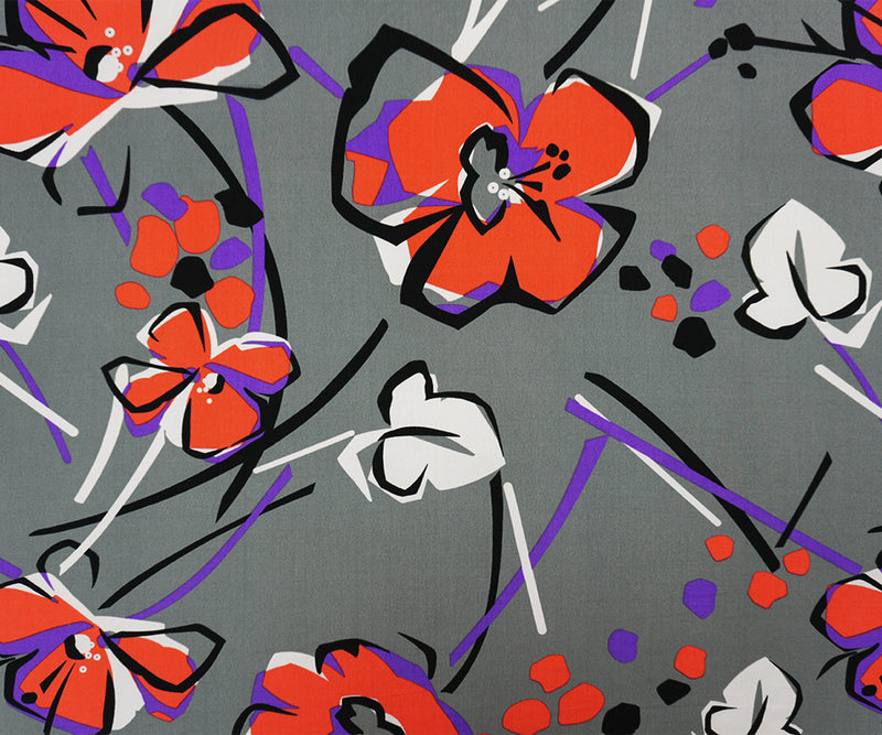 Gray Poly Spandex Floral Printed ITY Jersey Knit Fabric