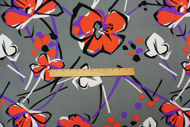 Gray Poly Spandex Floral Printed ITY Jersey Knit Fabric