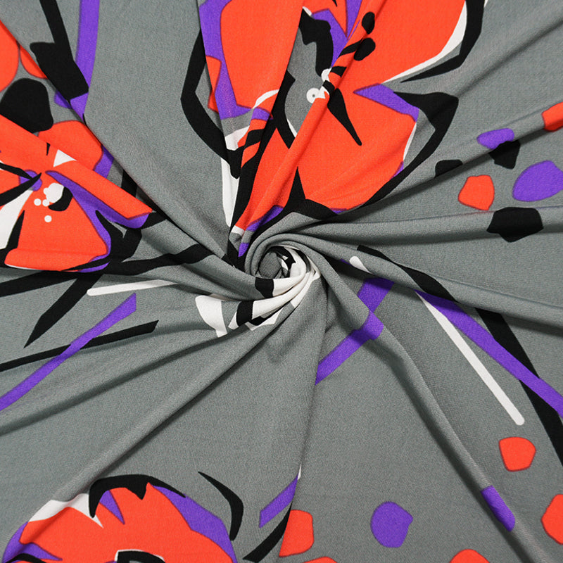 Gray Poly Spandex Floral Printed ITY Jersey Knit Fabric