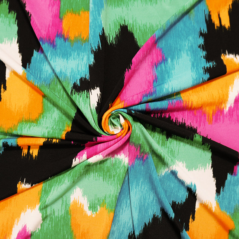 1 1/8 YD PC-Green-Teal-Multi Poly Abstract Printed ITY Jersey Knit Fabric