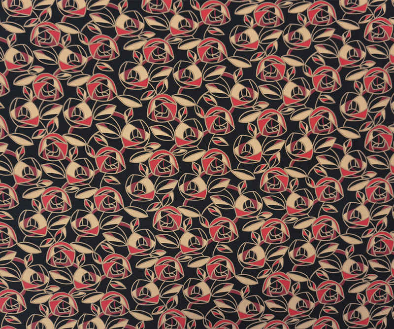 Black-Red-Beige Poly Abstract Floral Print ITY Jersey Knit Fabric