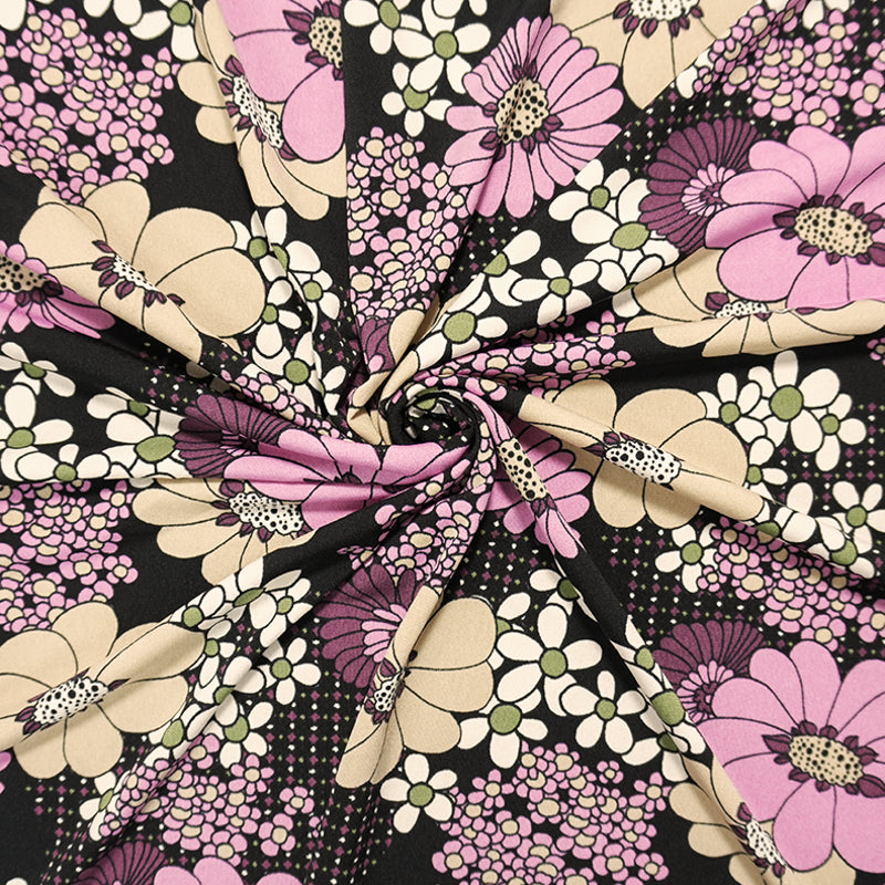 Purple-Black Poly Spandex Floral Printed ITY Jersey Knit Fabric