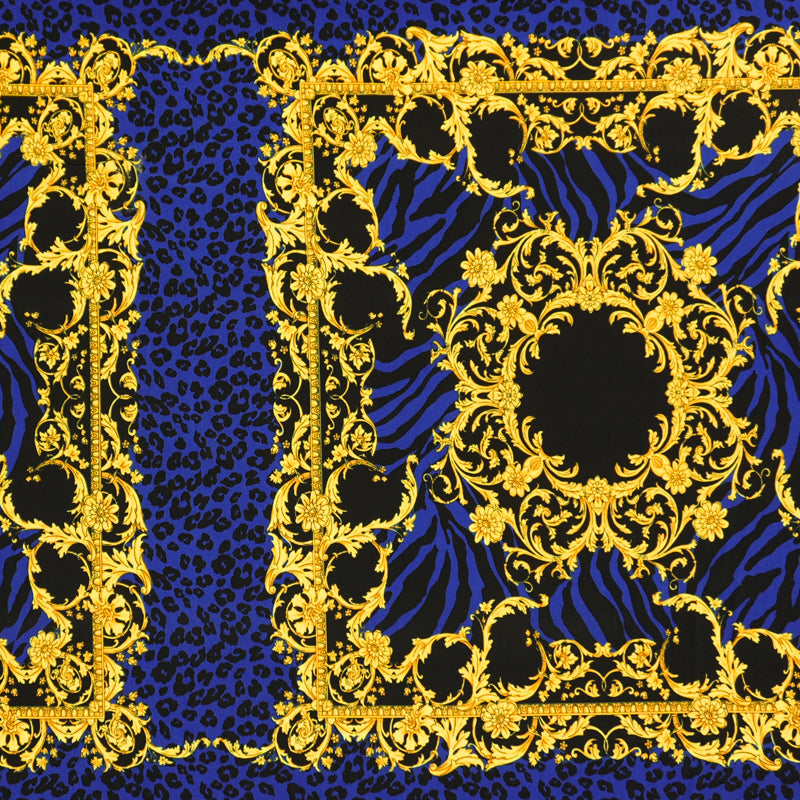 Blue-Multi Poly Baroque Animal PANEL Print ITY Jersey Knit Fabric