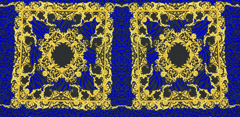 Blue-Multi Poly Baroque Animal PANEL Print ITY Jersey Knit Fabric