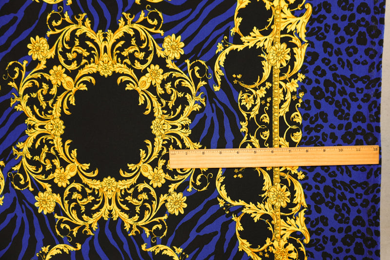 Blue-Multi Poly Baroque Animal PANEL Print ITY Jersey Knit Fabric