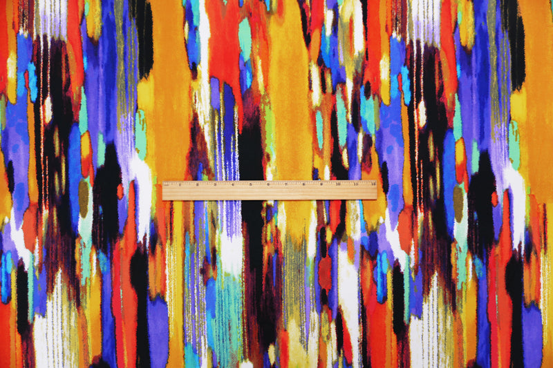 Orange-Purple-Multi Poly Abstract Printed ITY Jersey Knit Fabric