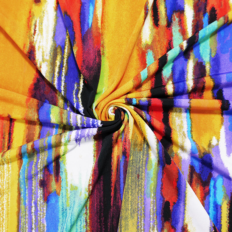 Orange-Purple-Multi Poly Abstract Printed ITY Jersey Knit Fabric
