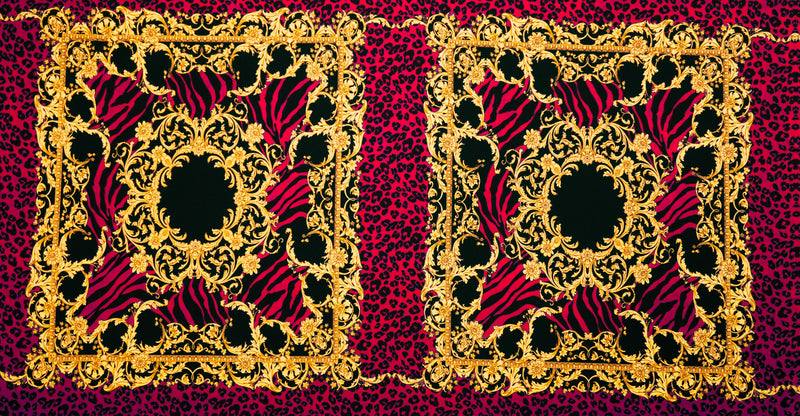 Red-Multi Poly Baroque Animal PANEL Print ITY Jersey Knit Fabric