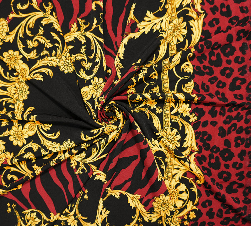 Red-Multi Poly Baroque Animal PANEL Print ITY Jersey Knit Fabric