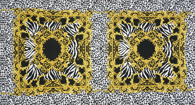 Black-Yellow-Multi Poly Baroque PANEL ITY Jersey Knit Fabric