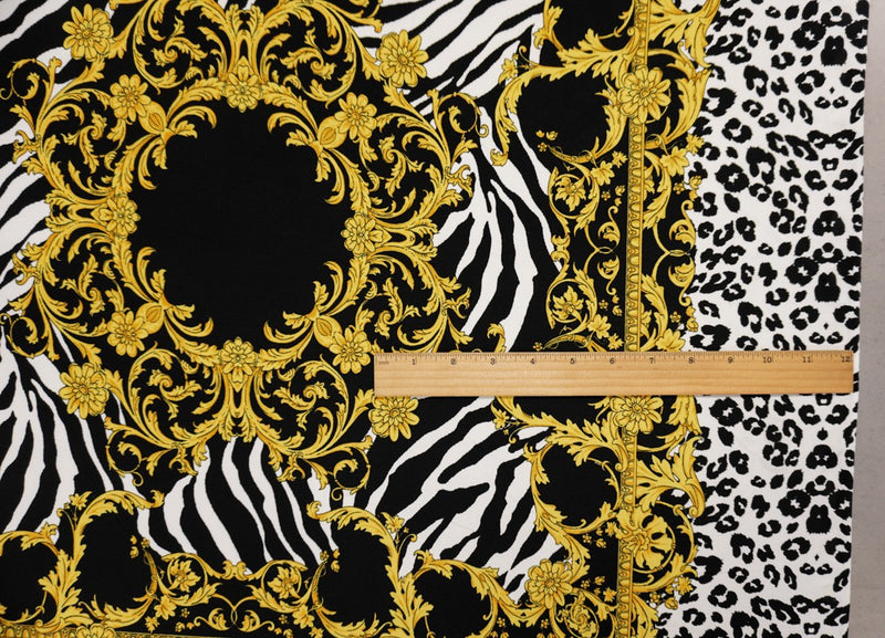 Black-Yellow-Multi Poly Baroque PANEL ITY Jersey Knit Fabric
