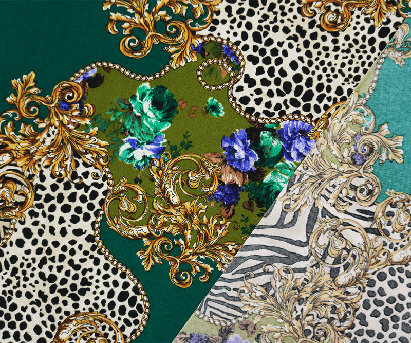 Green-Multi Poly Baroque Animal Printed ITY Jersey Knit Fabric