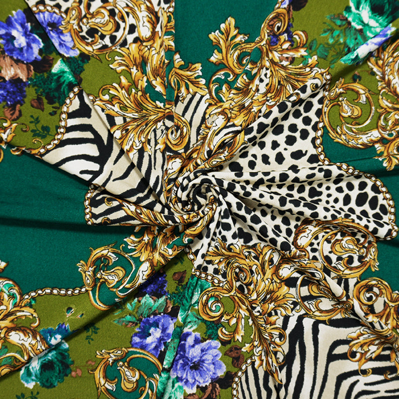Green-Multi Poly Baroque Animal Printed ITY Jersey Knit Fabric