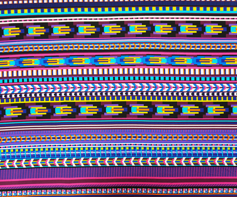 Blue-Multi Poly Spandex Geometric Printed ITY Jersey Knit Fabric