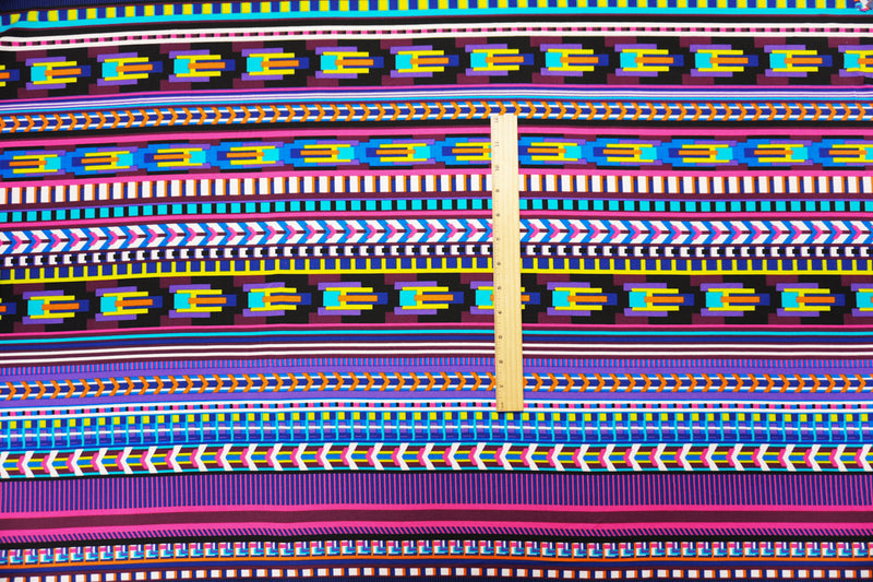 Blue-Multi Poly Spandex Geometric Printed ITY Jersey Knit Fabric