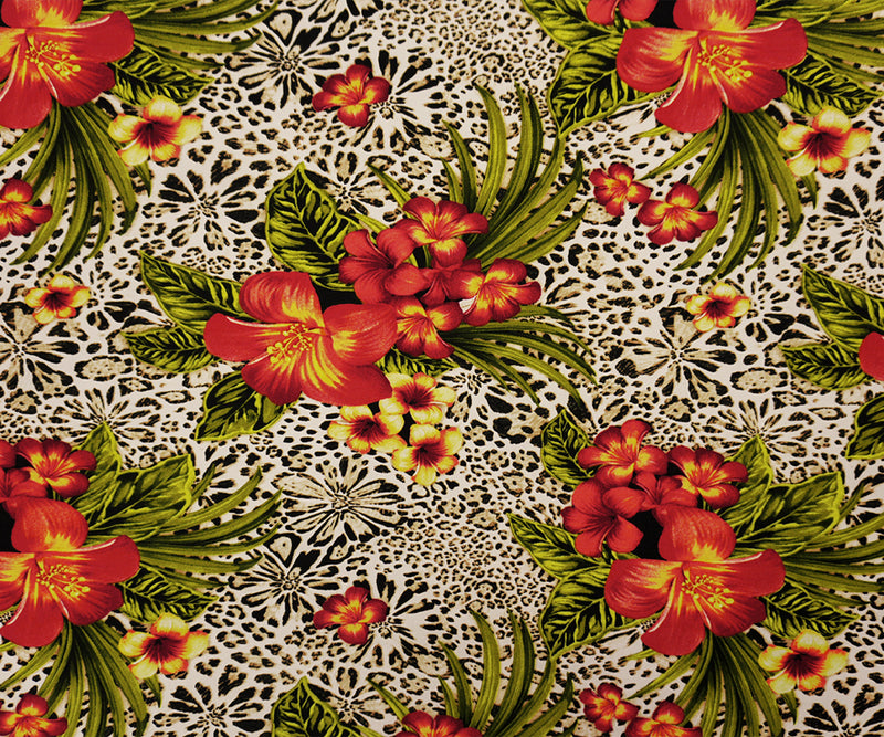 Beige-Multi Poly Floral Leopard Print ITY Jersey Knit Fabric