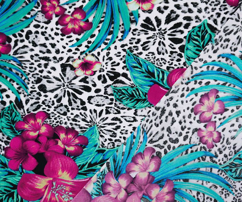 Pink-Blue-Multi Poly Floral Leopard Printed ITY Jersey Knit Fabric