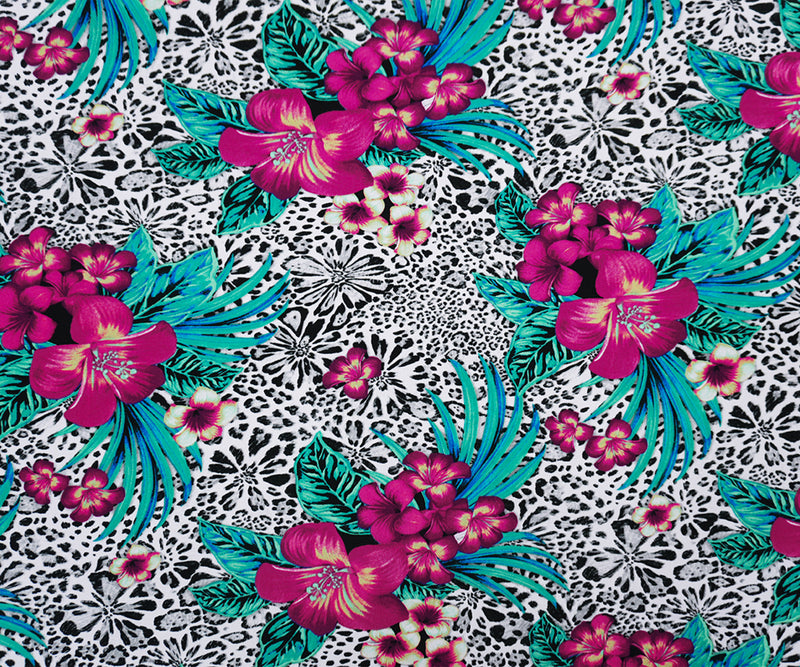Pink-Blue-Multi Poly Floral Leopard Printed ITY Jersey Knit Fabric