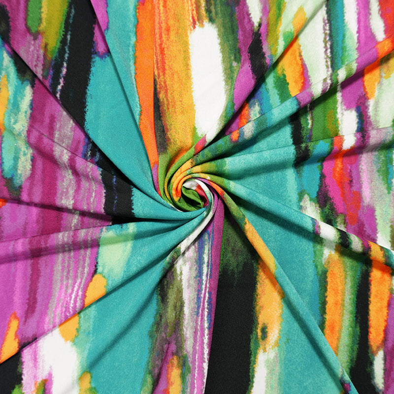 Teal-Purple-Multi Poly Abstract Printed ITY Jersey Knit Fabric