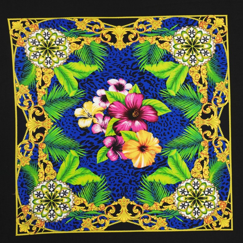 Blue-Yellow Poly Floral Leopard PANEL ITY Jersey Knit Fabric