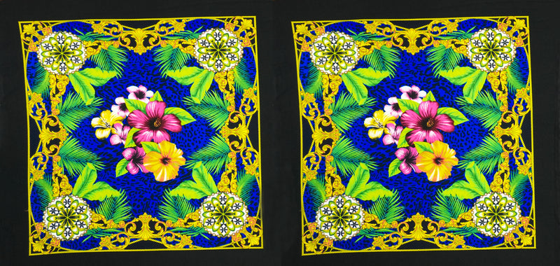 Blue-Yellow Poly Floral Leopard PANEL ITY Jersey Knit Fabric