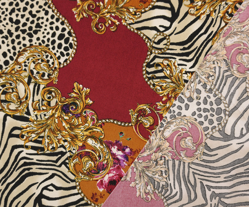 Red-Yellow-Multi Poly Spandex Baroque Animal Printed ITY Jersey Knit Fabric