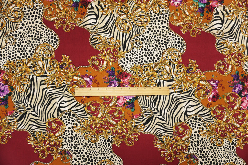 Red-Yellow-Multi Poly Spandex Baroque Animal Printed ITY Jersey Knit Fabric