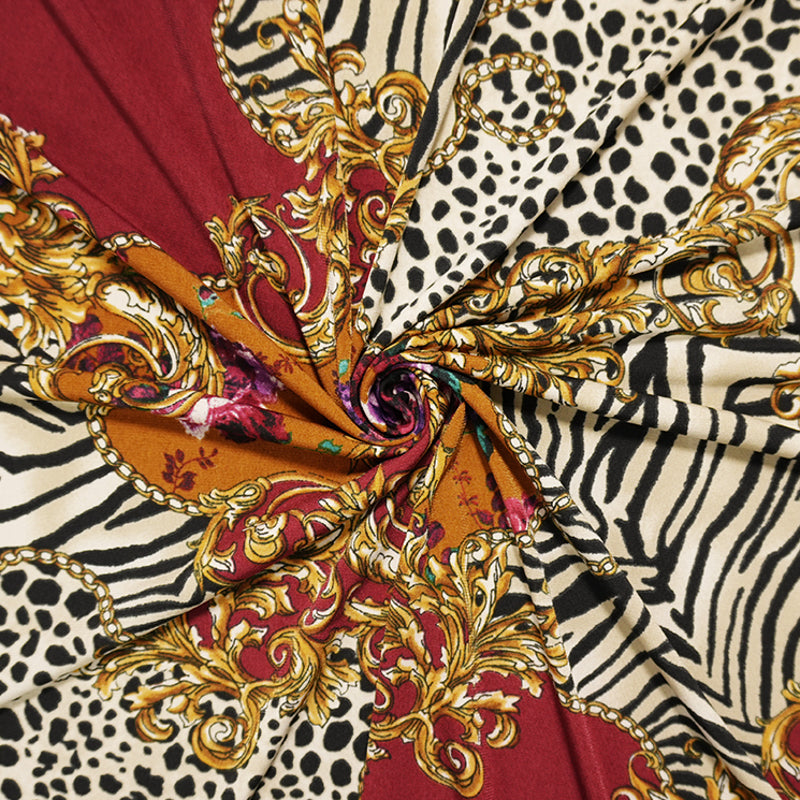 Red-Yellow-Multi Poly Spandex Baroque Animal Printed ITY Jersey Knit Fabric