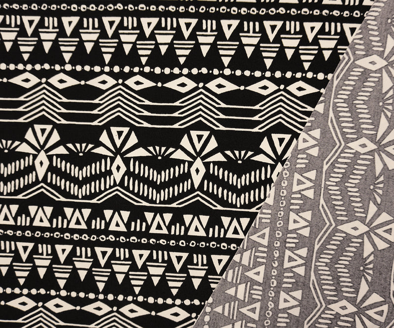 Black-White Poly Spandex Aztec Printed ITY Jersey Knit Fabric
