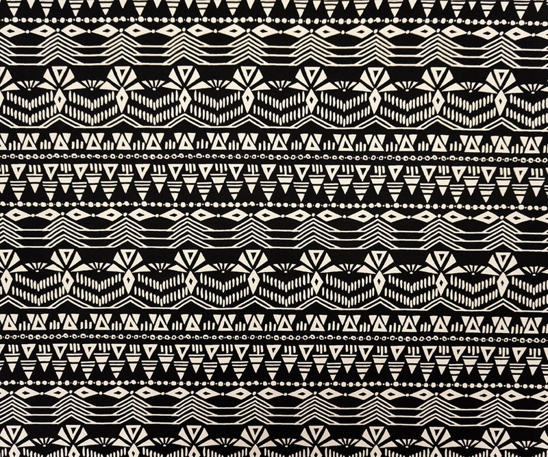 Black-White Poly Spandex Aztec Printed ITY Jersey Knit Fabric