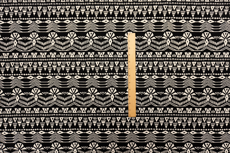 Black-White Poly Spandex Aztec Printed ITY Jersey Knit Fabric