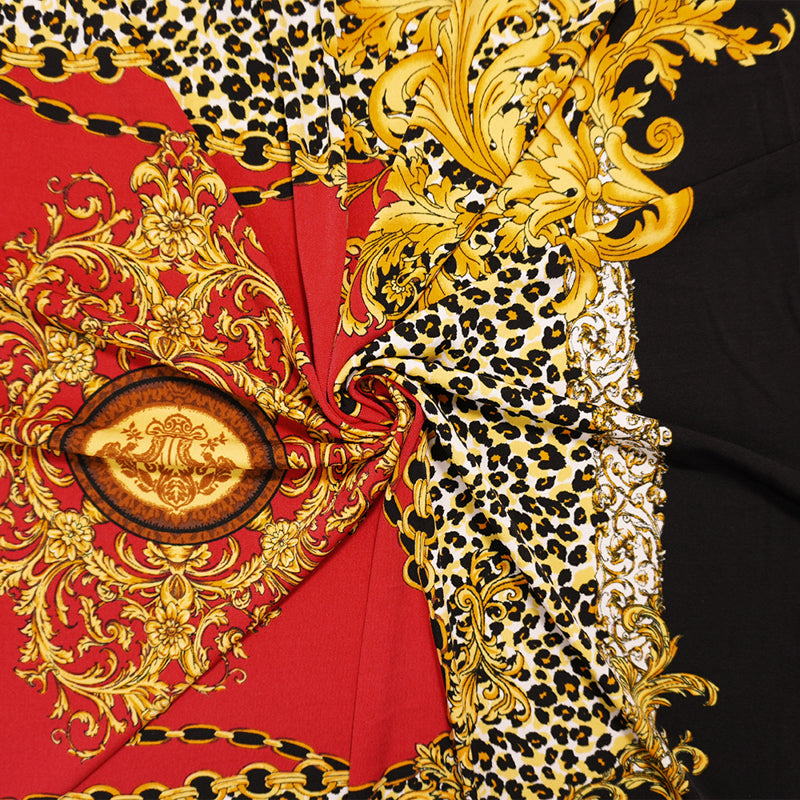 Red-Black-Yellow Baroque PANEL Printed ITY Jersey Knit Fabric